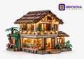 BRICKOVA Holiday Beach Villa - Light-Up Tropical House Display Build - With Palm Trees & Surfboar